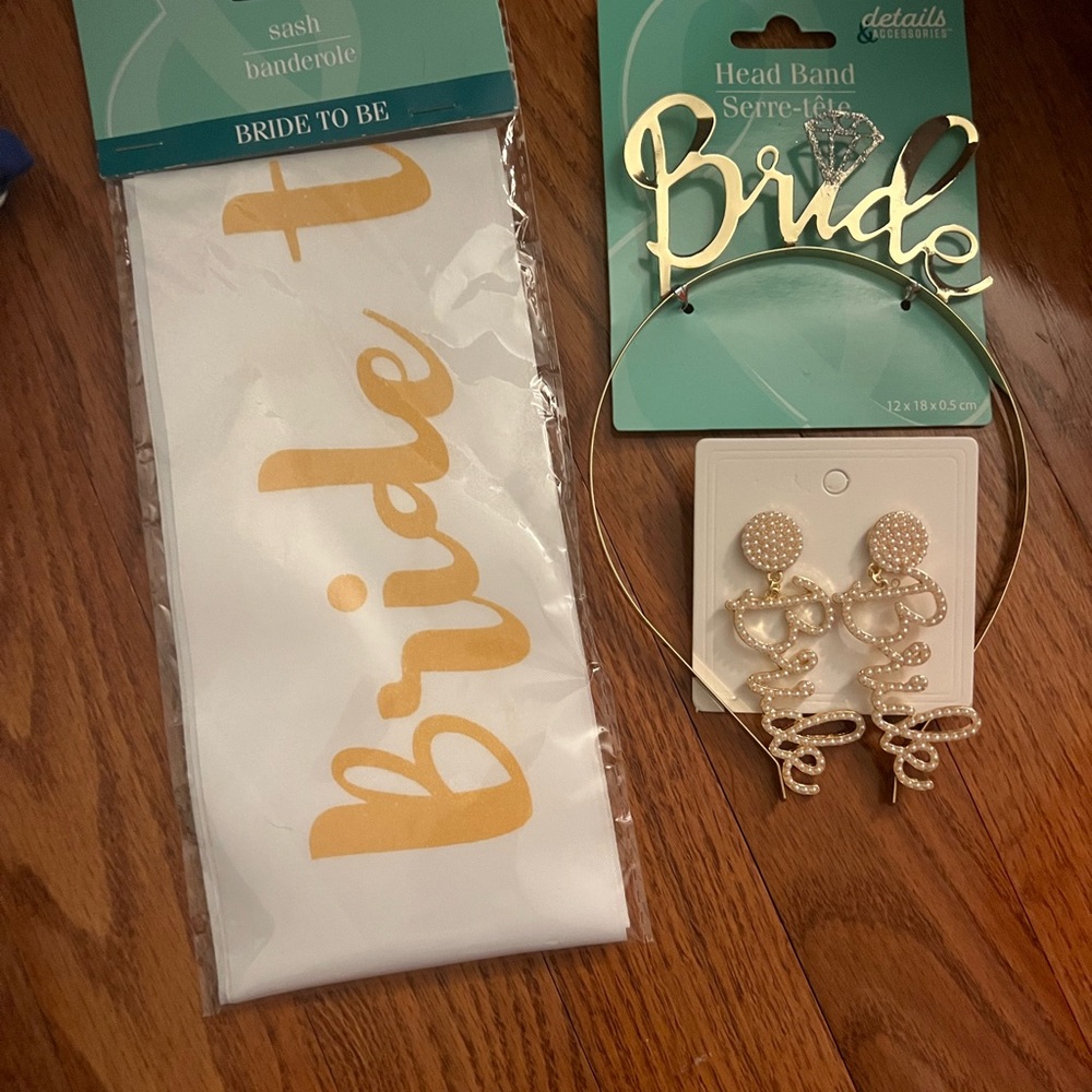 Bride Gold Headband & Sash Set - Party Accessories NEW